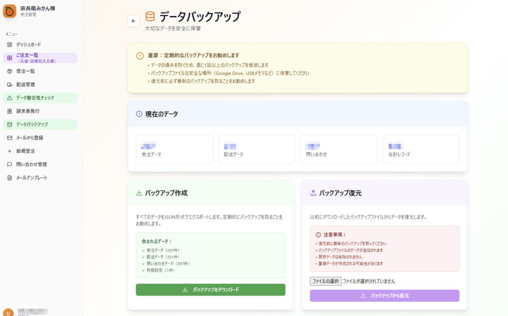 データのバックアップ