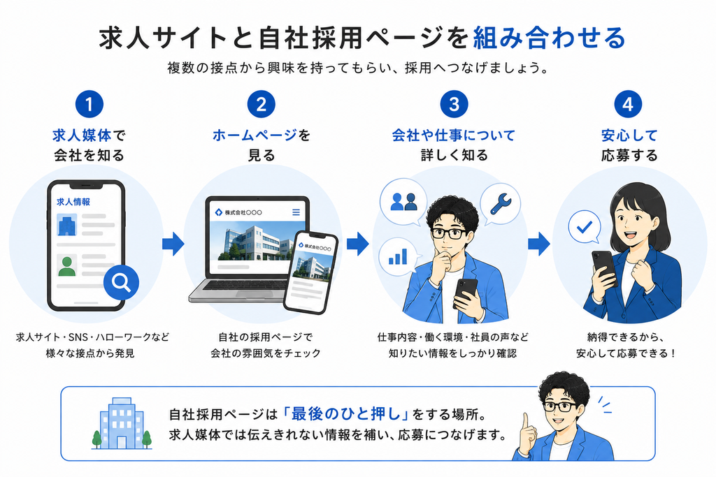 求人サイトと自社採用ページを組み合わせる