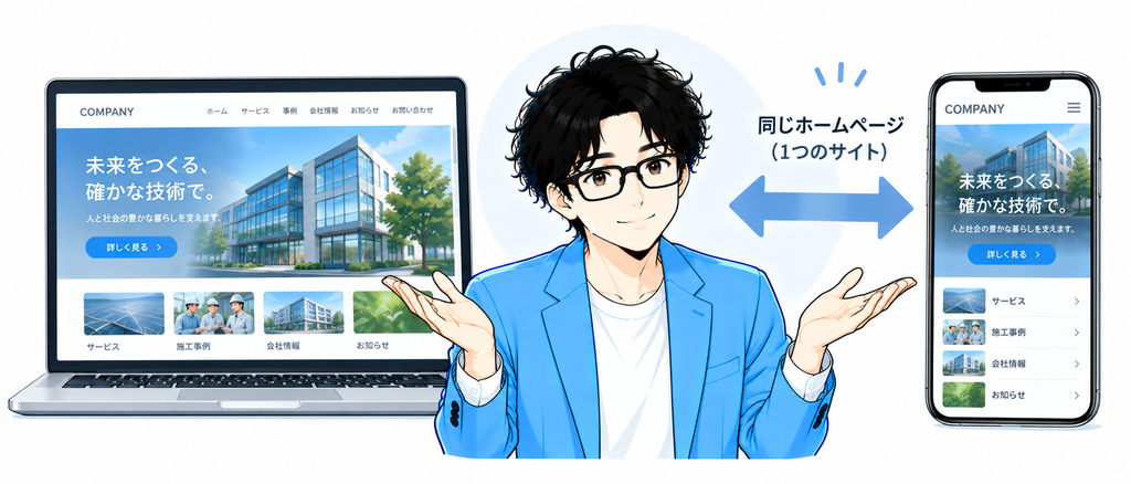 「スマホサイトとパソコンサイトを別々に作る」という意味ではありません