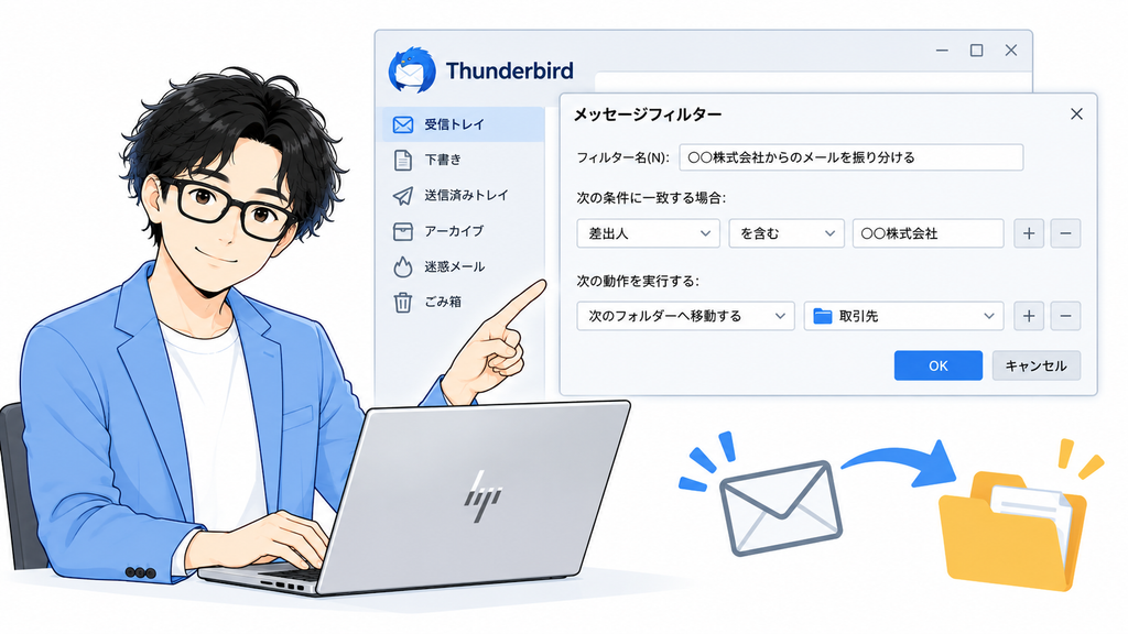 Thunderbirdは「メッセージフィルター」を使うとさらに便利