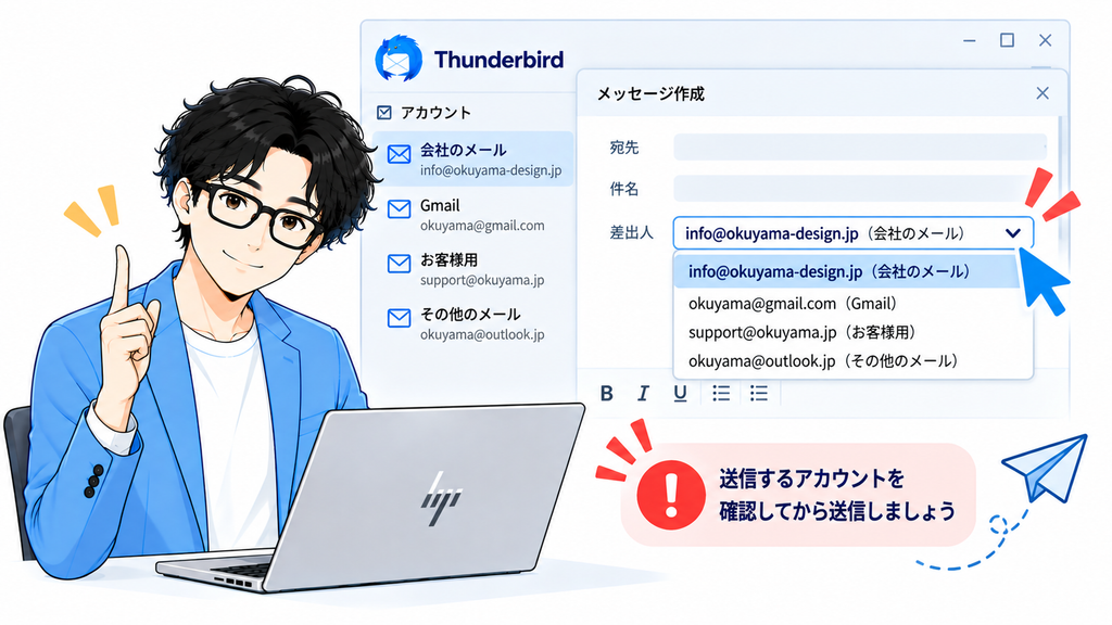 複数アカウントをまとめるときは送信元に注意